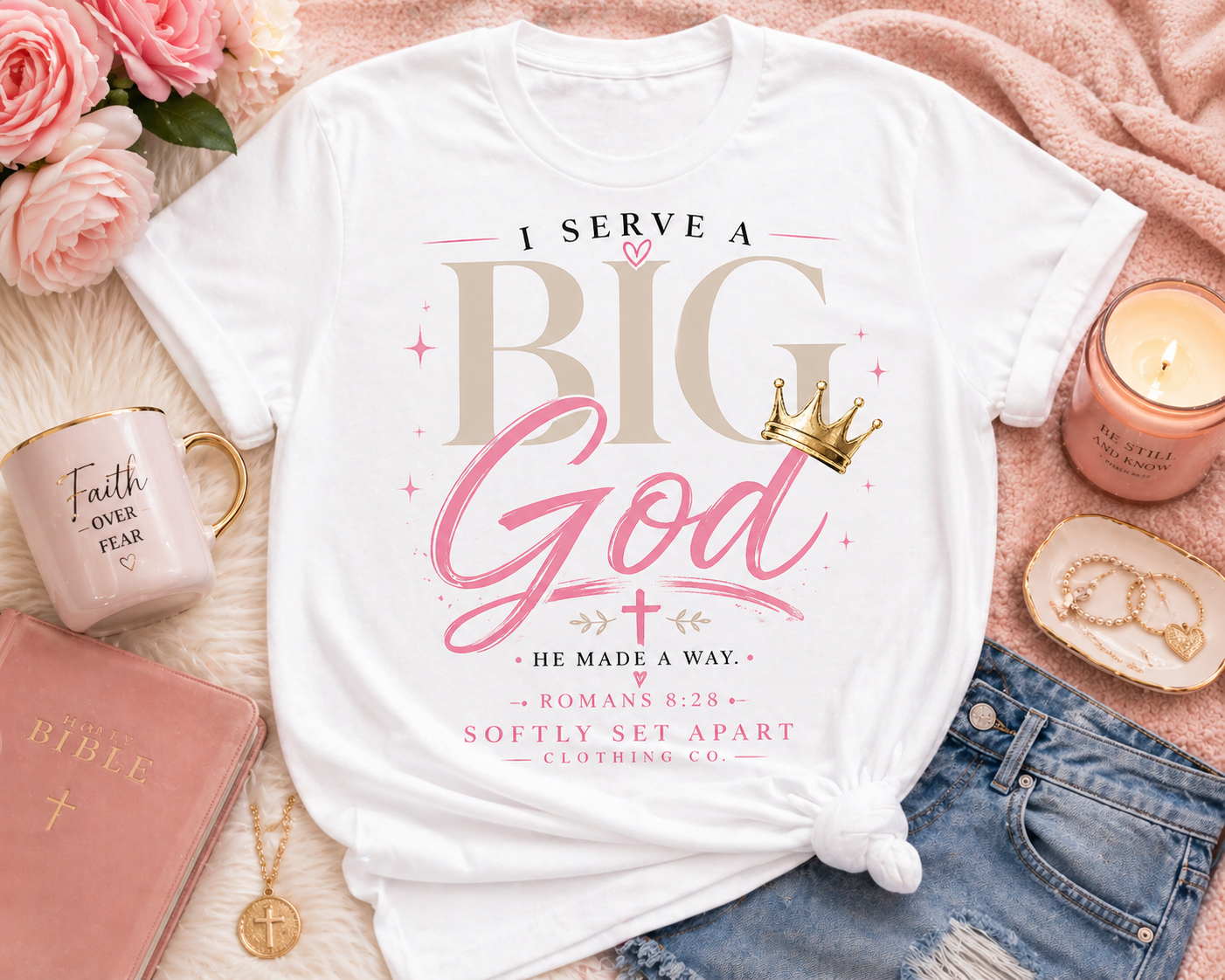 I Serve a Big God White Tee - Inspirational Faith Tee
