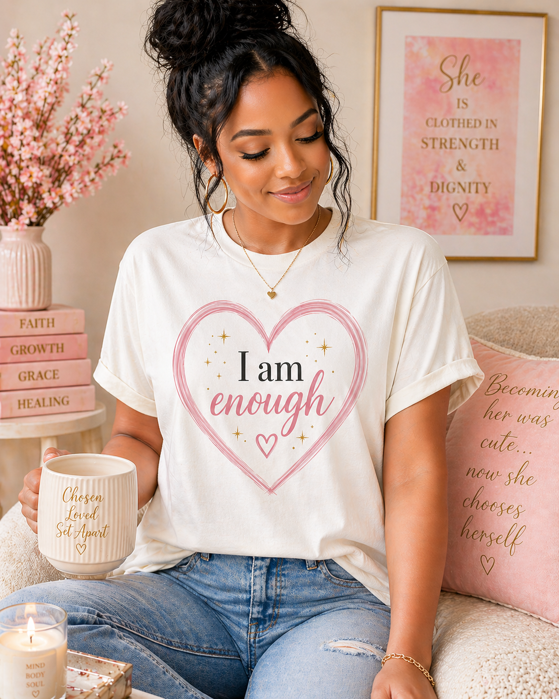 I Am Enough Heart T-Shirt | Soft Self-Love Graphic Tee for Women