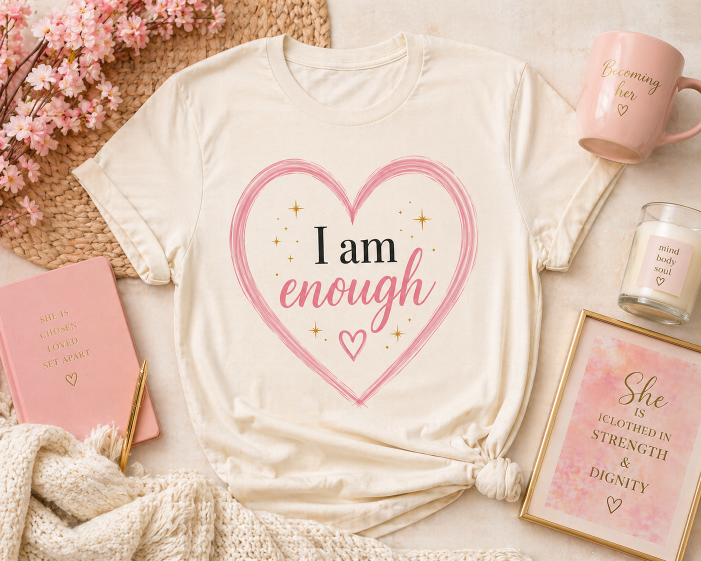 I Am Enough Heart T-Shirt | Soft Self-Love Graphic Tee for Women