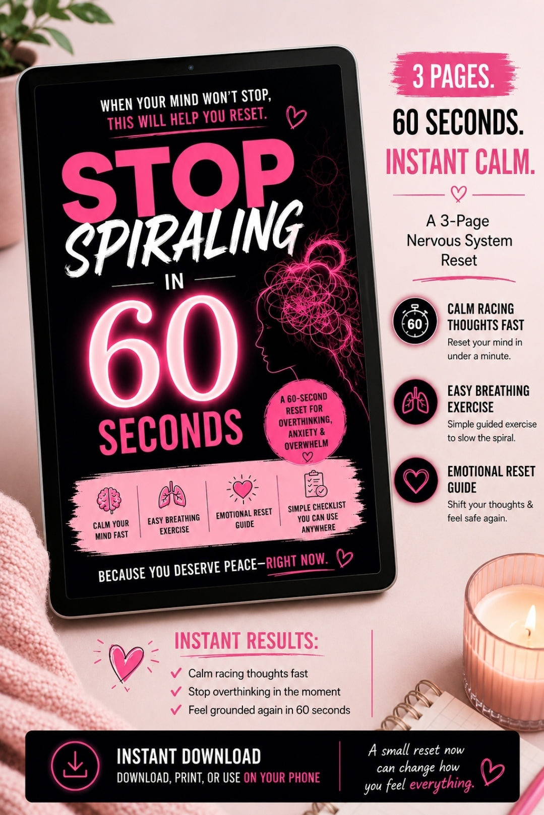 Stop Spiraling In 60 Seconds |Instant Download • Emotional Reset Ebook
